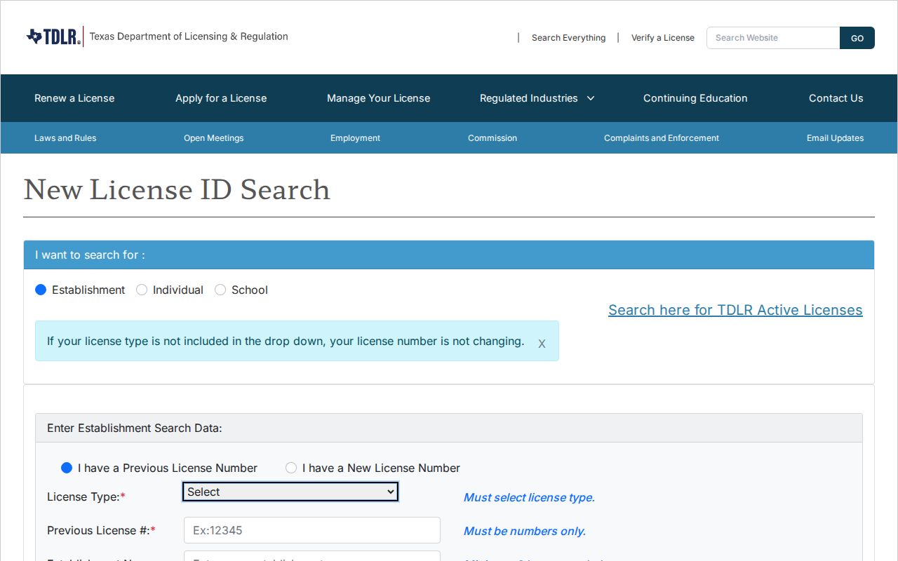 Pflugerville residents directory TDLR license search form