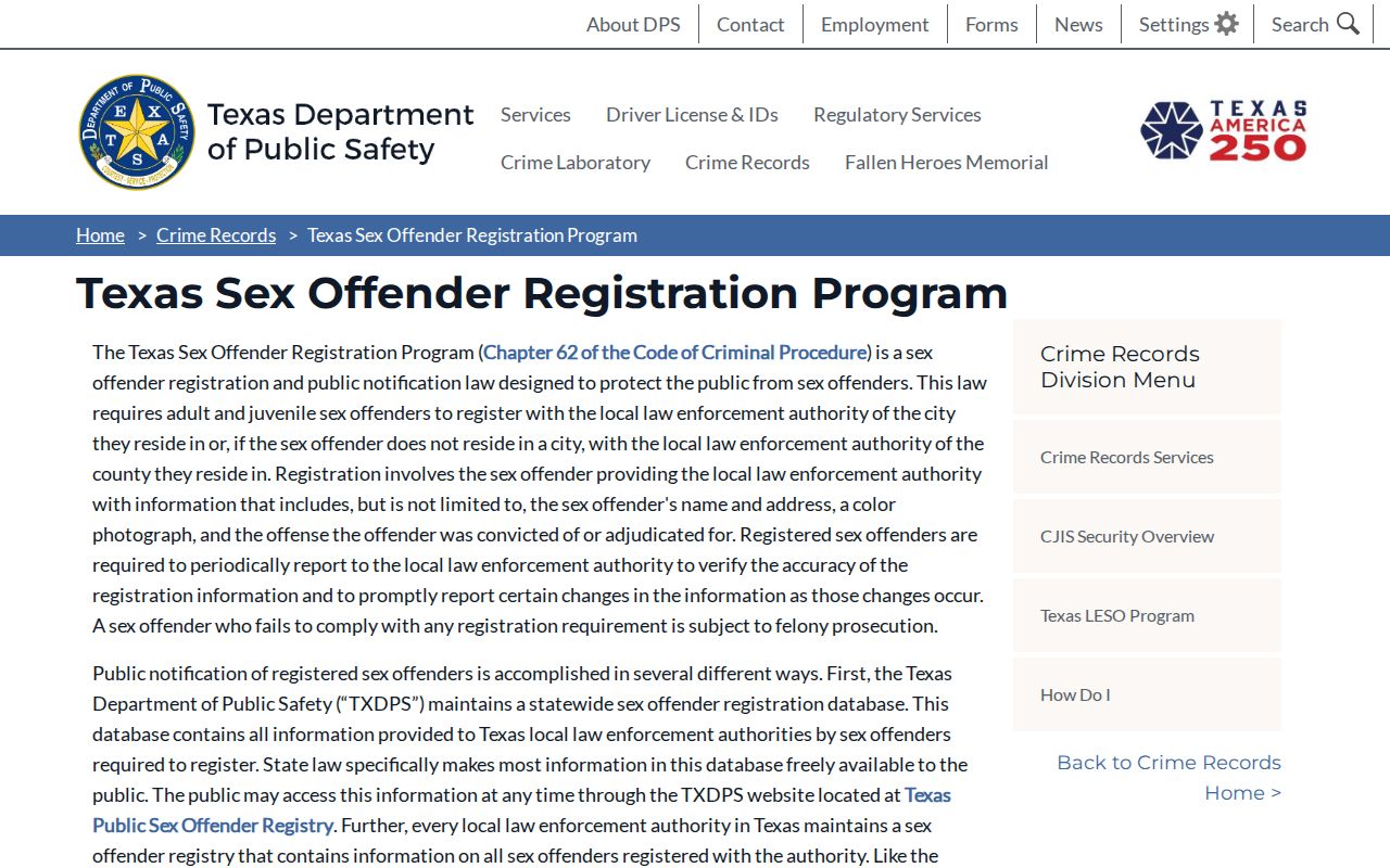 Pflugerville resident lookup Texas DPS registry program page