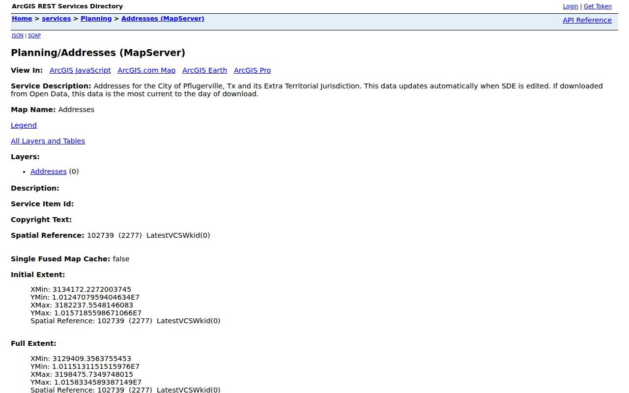 Pflugerville street directory city and ETJ address GIS service
